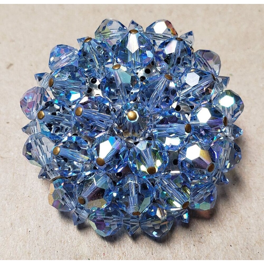 Vintage Estate Blue AB Crystal Cluster Pin Brooch